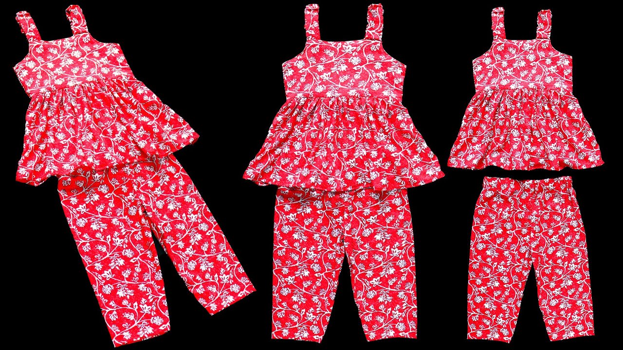 Peplum Top with Elastic Shoulder Straps & Matching Pant | Baby Dress Cutting & Stitching Tutorial