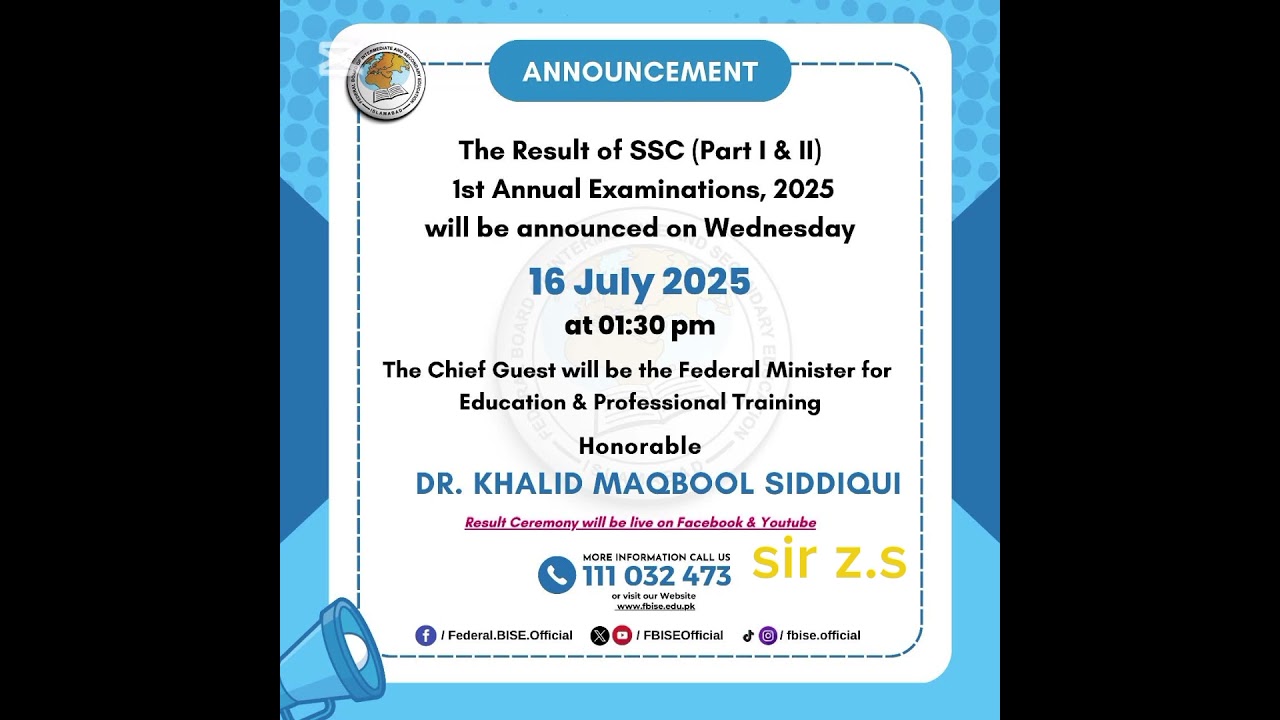 FBISE ssc(I,ii) result 2025 | FBISE class 10 result |FBISE class 9 result 2025|class 9 fbise result