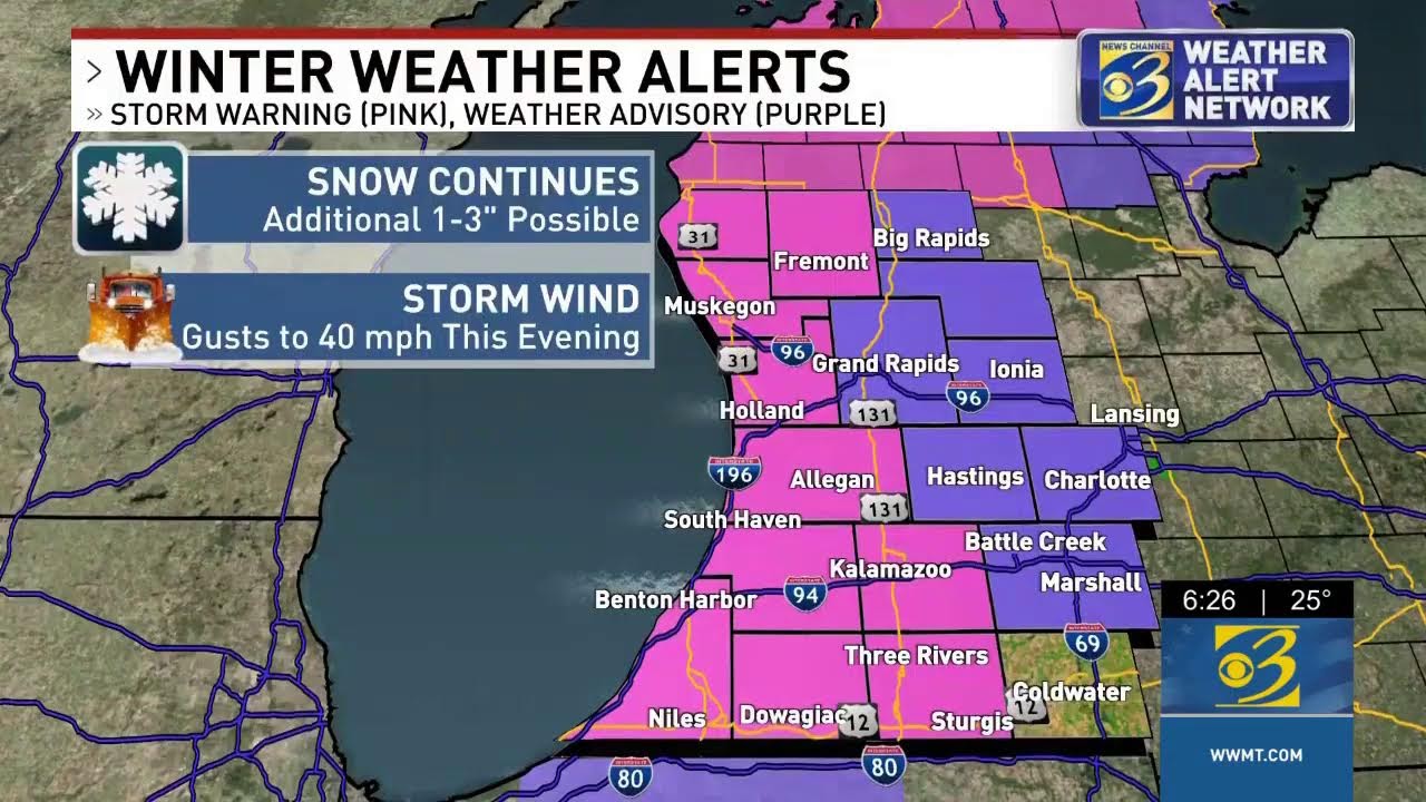 LIVE: Winter weather continues falling in West Michigan