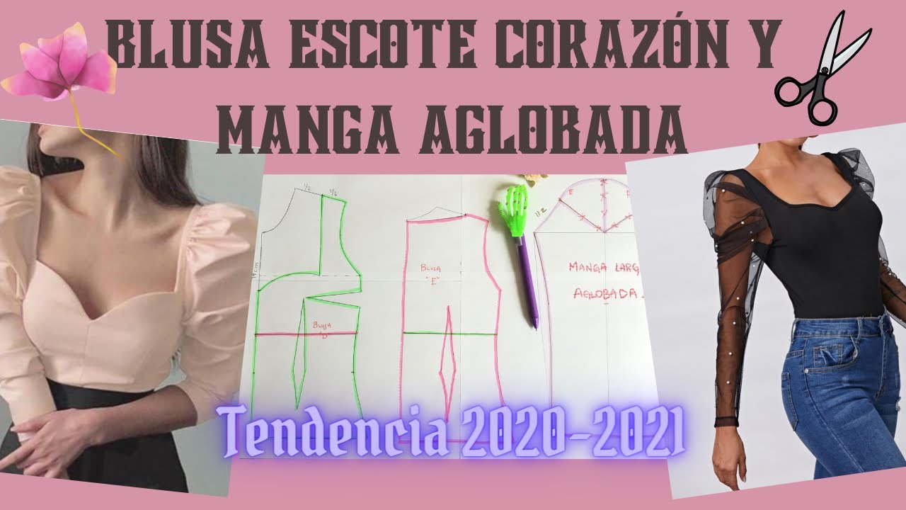 💝BLUSA ESCOTE CORAZÓN Y MANGA LARGA AGLOBADA🌹Transformación y patrón🌸