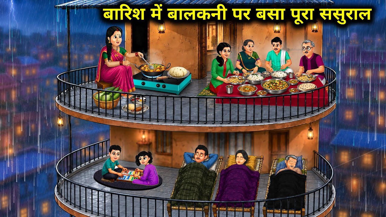 बारिश में बालकनी पर बसा पूरा ससुराल | Entire In-Laws Settled On Balcony In Rain || Cartoon Video 