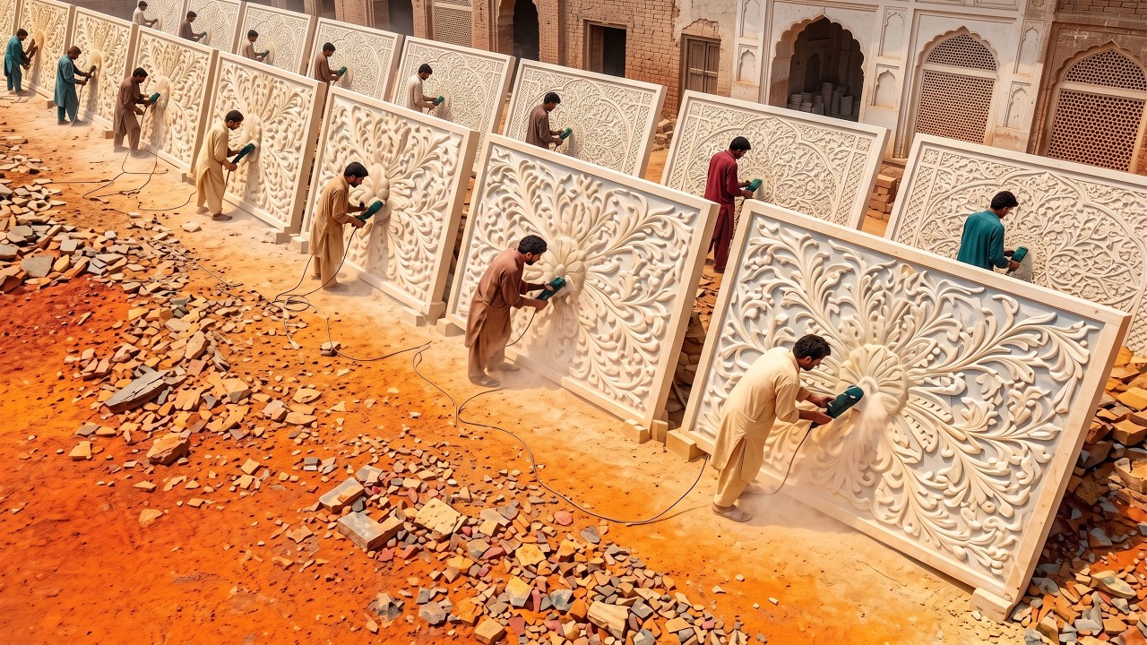 Extreme Process Pakistan Workshop CARVES Beautiful Flower Patterns On GRANITE - @Amazingexperts