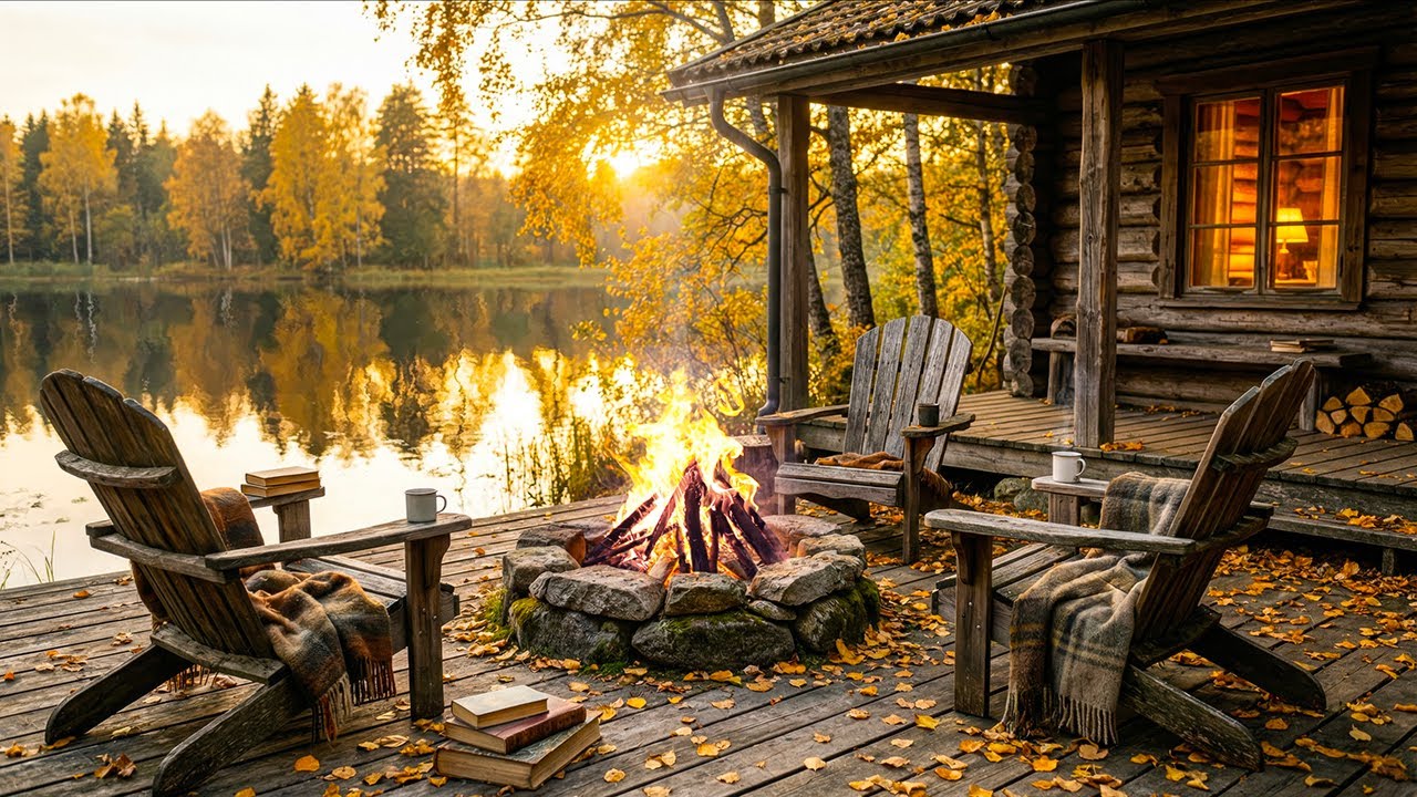 Lakeside Cabin Ambience | Fire Sounds & Forest ASMR (Soft) for Deep Focus, Reading, Relax & Sleep