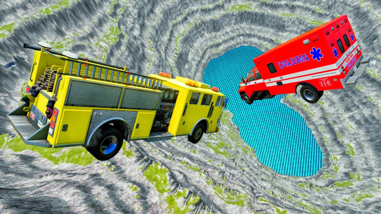 🚒 Fire Truck vs Ambulance &ndash; LEAP OF DEATH Into Giant Pit 😱 | BeamNG.drive