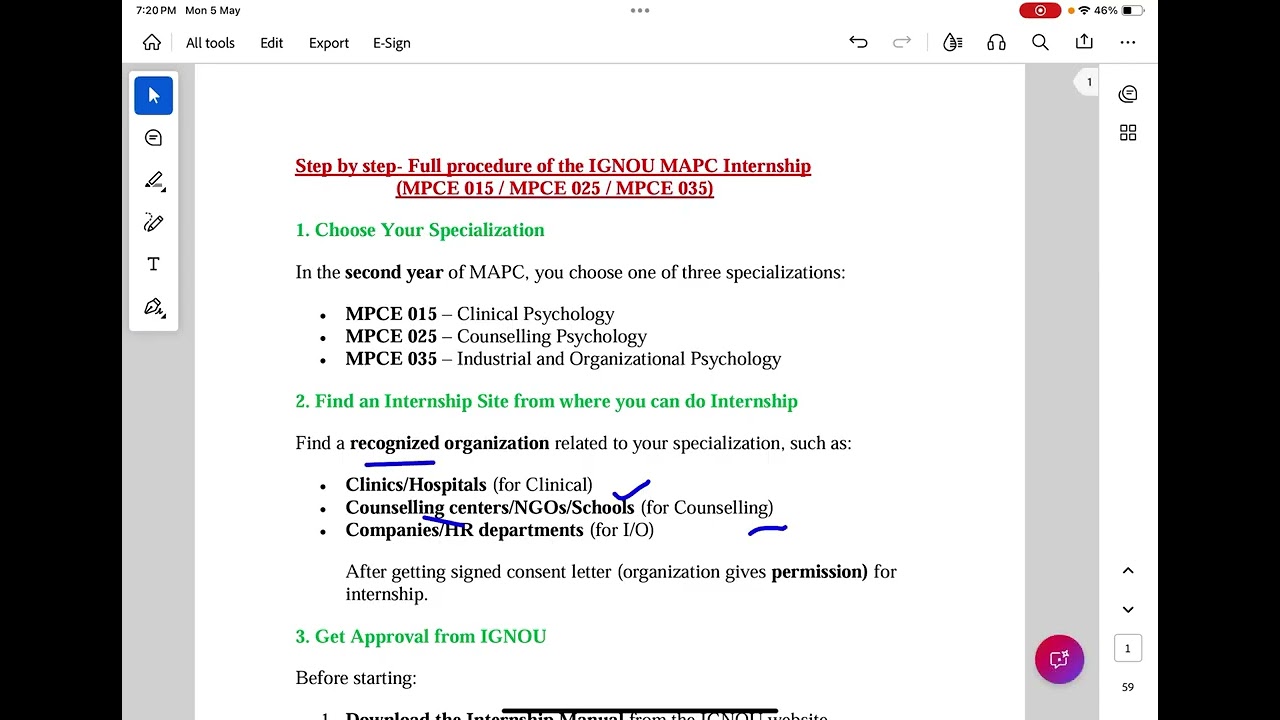IGNOU MPCE (MPCE 015 /MPCE 025 / MPCE 035) # Step by step Full  Procedure on Format Internship file