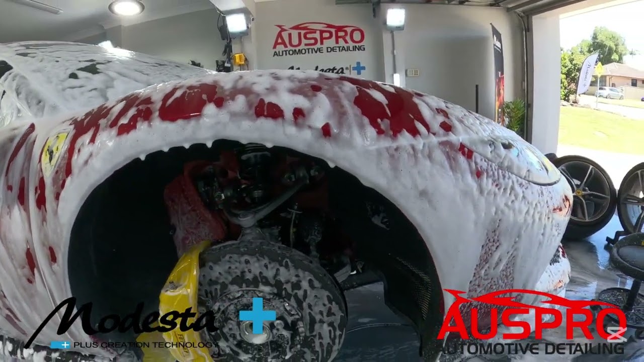 Ferrari F296 GTB in for hoist wash and Modesta BC-06 High temp resistant wheel coating