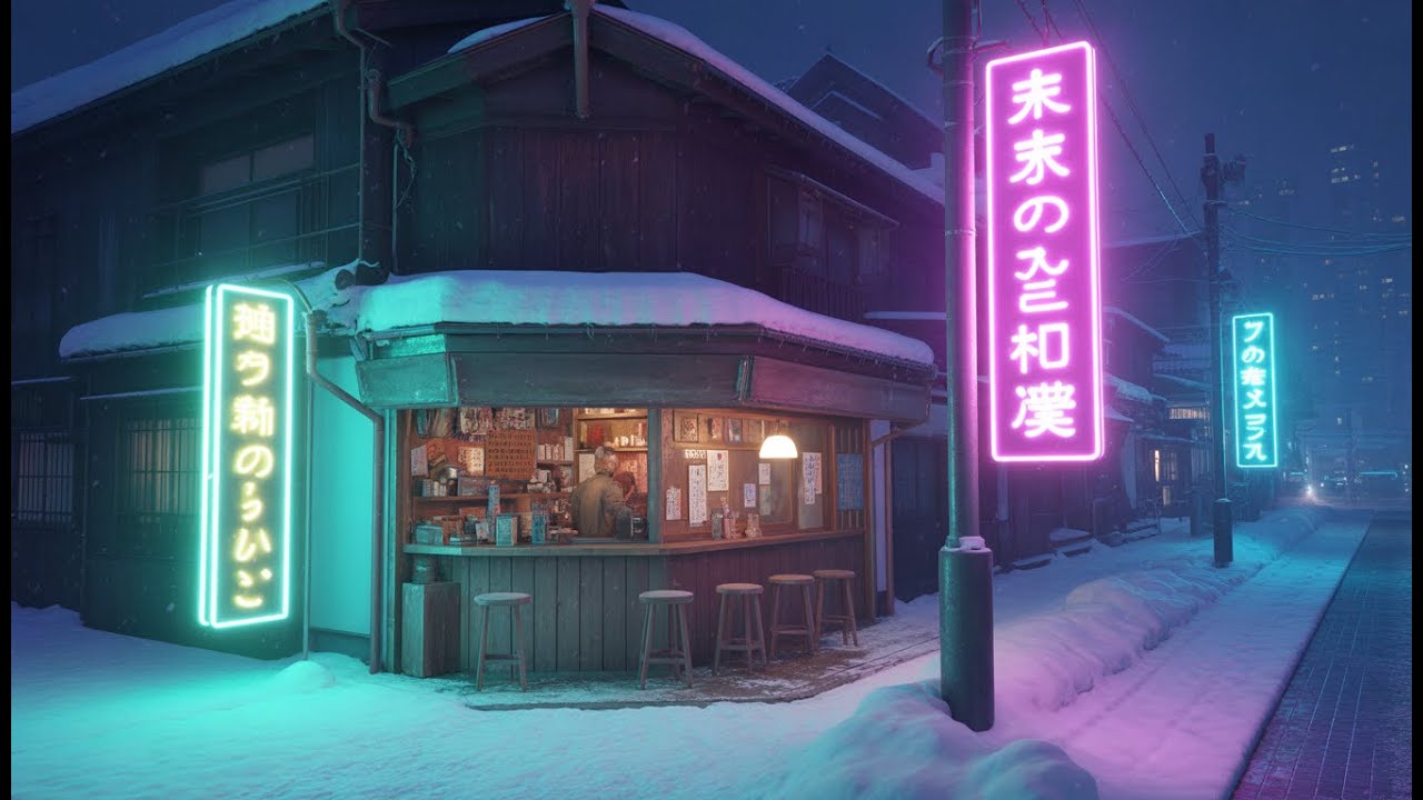 🎶 Calm Study Lofi | Snowy Neon Tokyo Alleyway | For Studying, Sleeping, And Relaxing📚