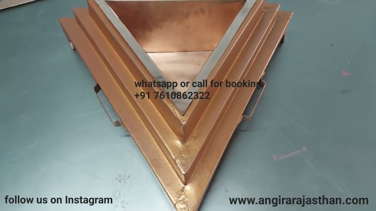 pure copper triangle hawan kund,Ready to use portable and reusable product.call or WhatsApp for more