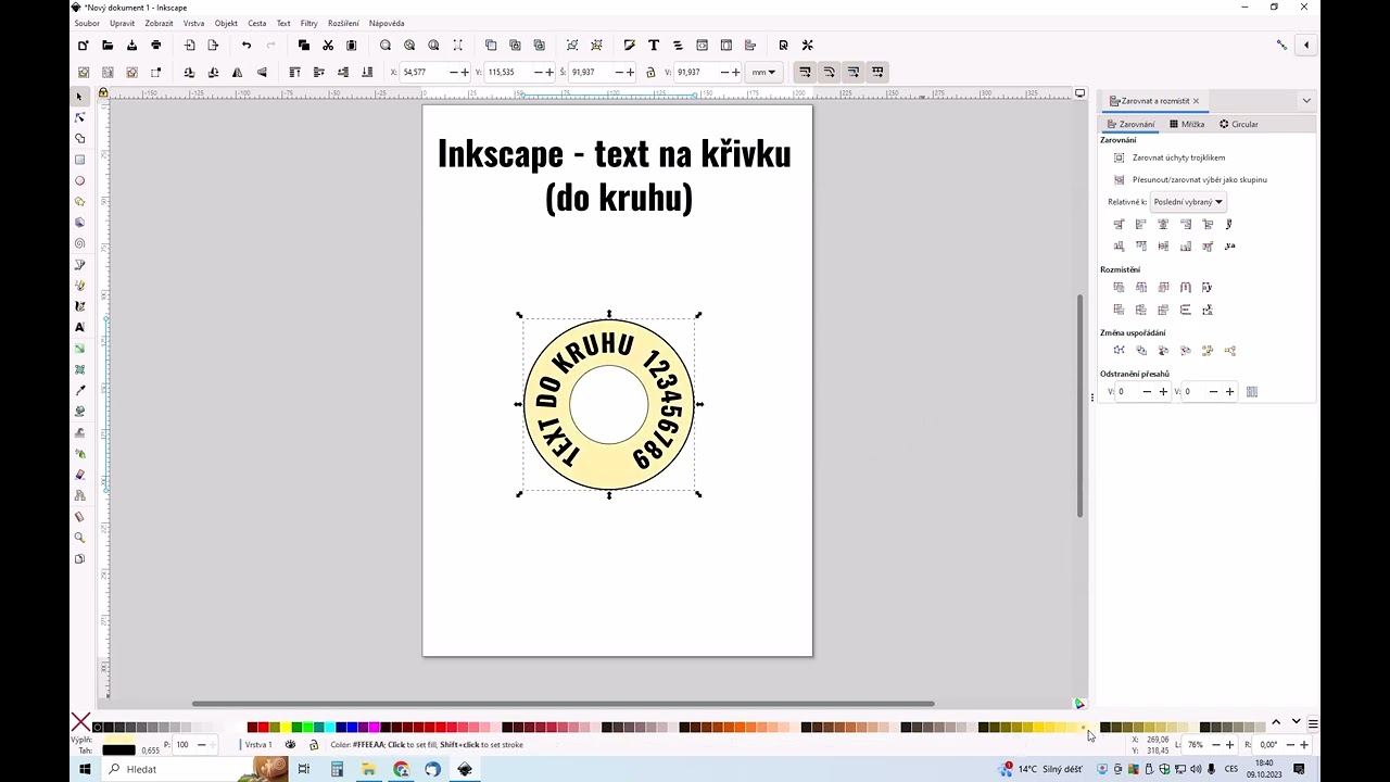 Inkscape -  text na křivku (do kruhu)