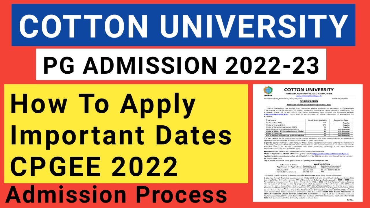 Cotton University PG Admission 2022 Process Important Dates How to apply Entrance Exam, Fees & More