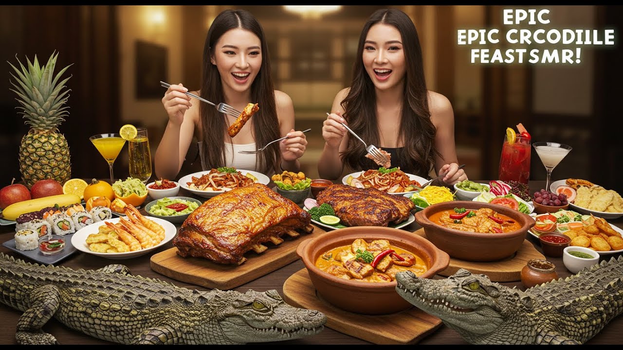 Two Girls Eating Crocodile Feast ASMR | MukBang Video 4K