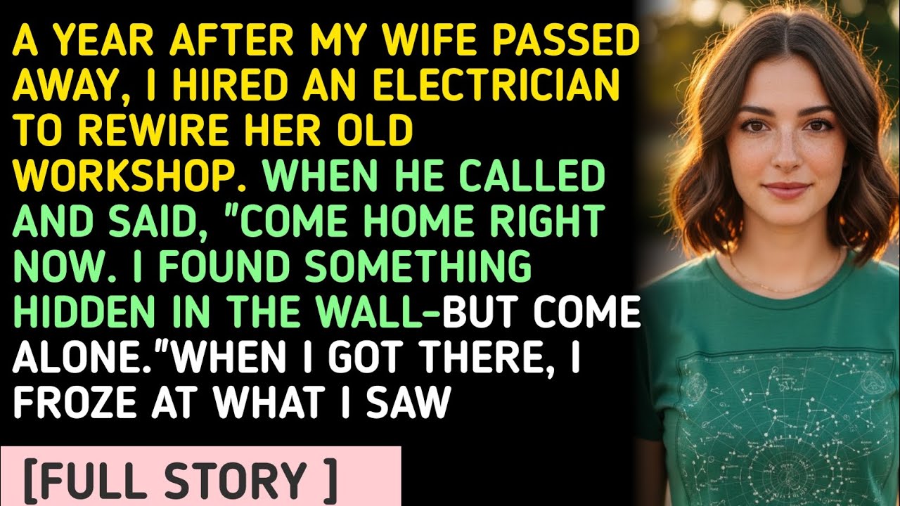 A YEAR AFTER MY WIFE PASSED AWAY, I HIRED AN ELECTRICIAN TO REWIRE HER OLD WORKSHOP. WHEN HE CALL...