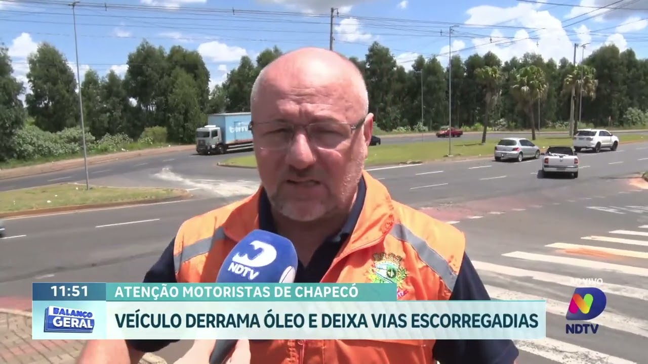 Derramamento de óleo deixa vias escorregadias em Chapecó