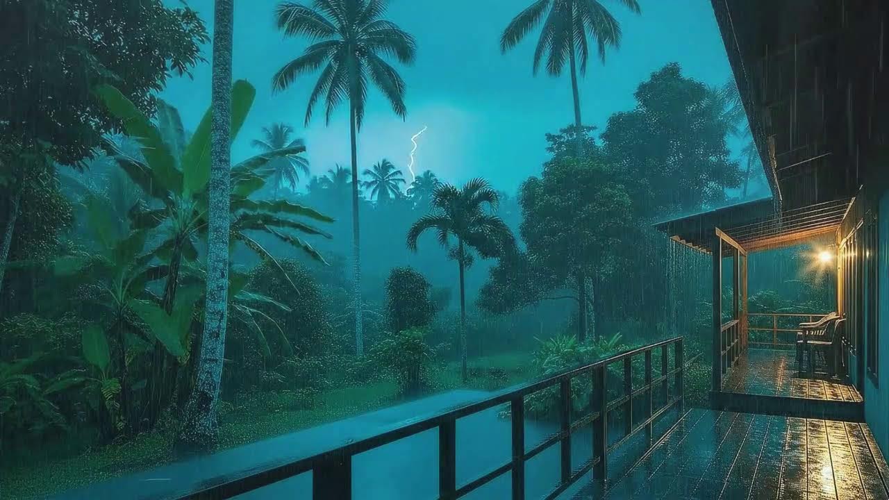 Fall Asleep Fast with Soft Rain Sounds and Soft Thunder at Wooden Cabin Terrace 🌧️