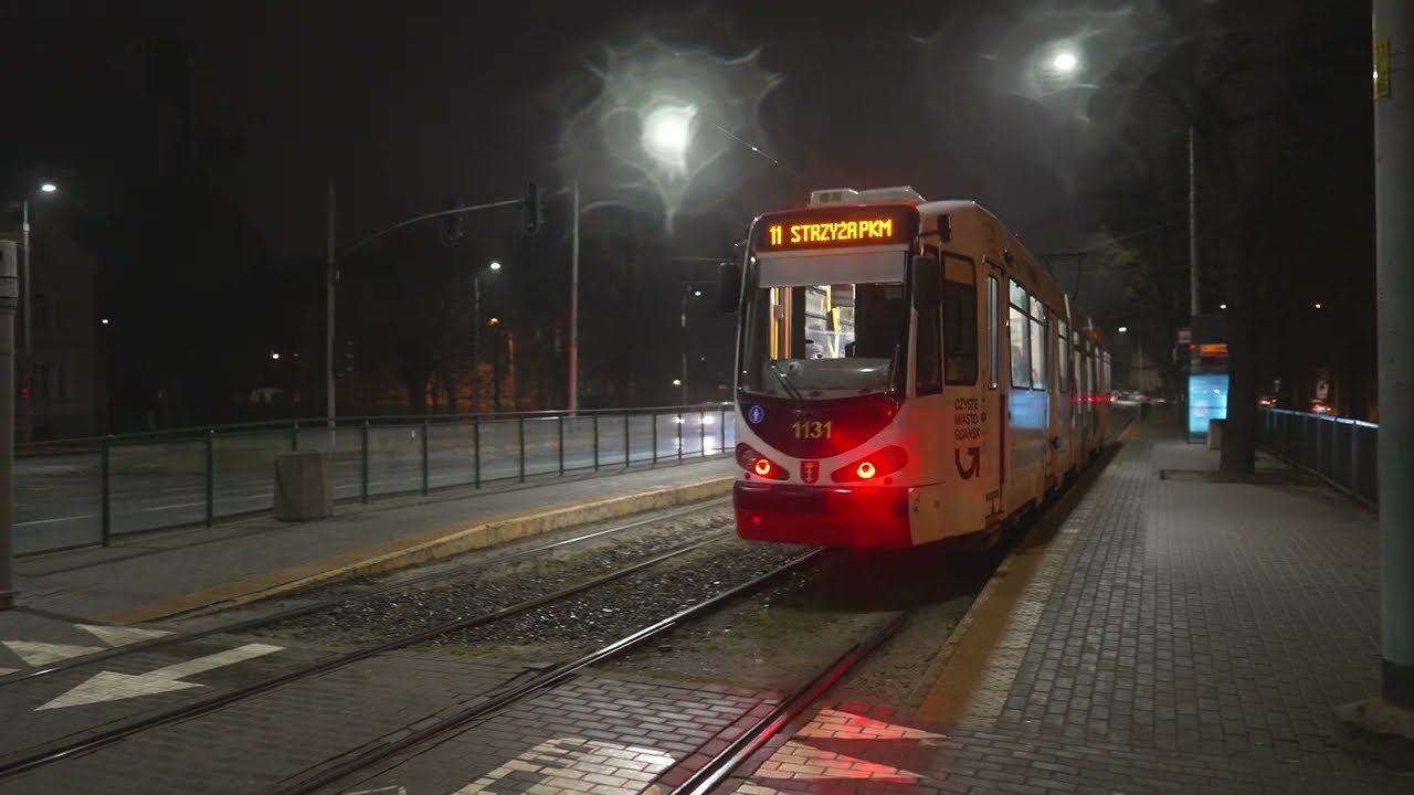 Poland, Gdańsk, tram 12 night ride from Opera Baltycka to Politechnika