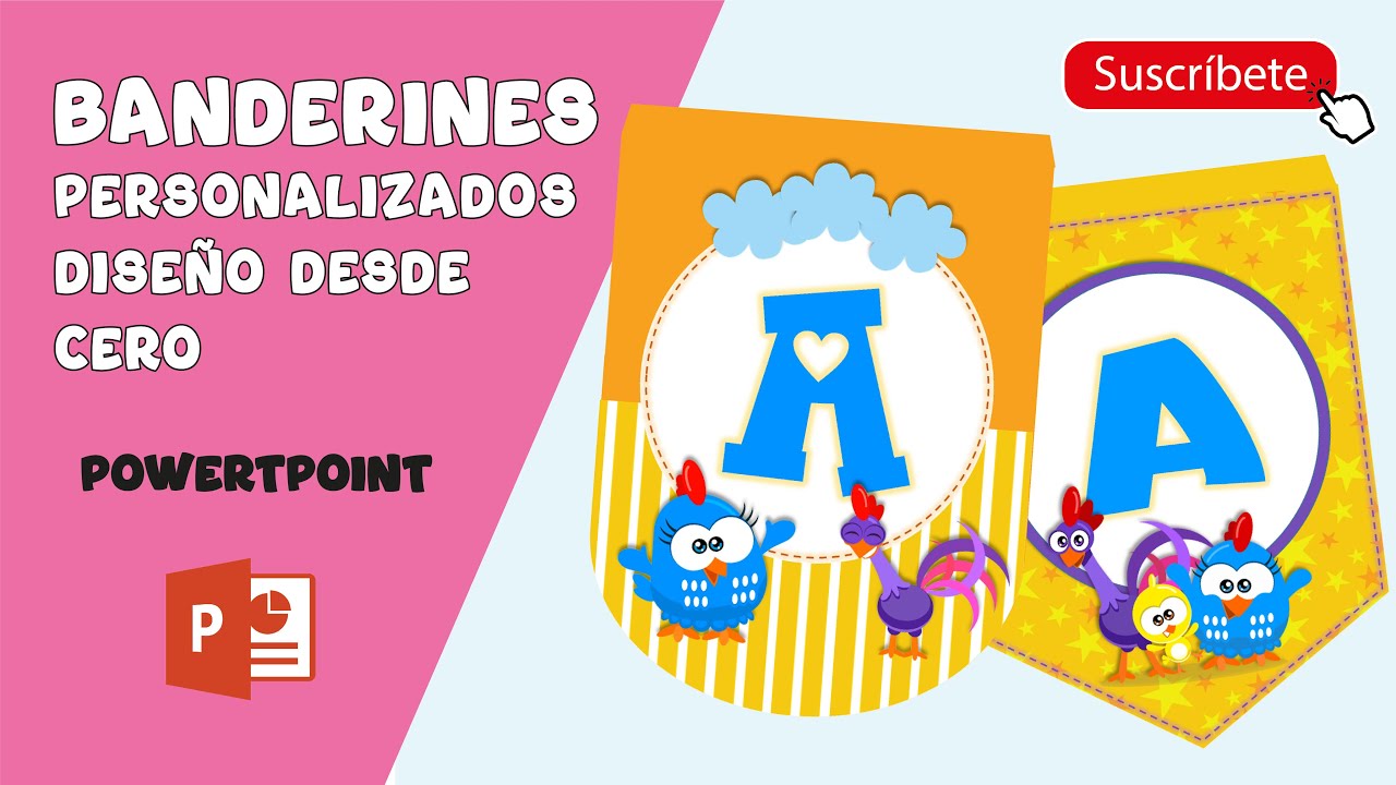 Powertpoint - Crea 2 tipos de BANDERINES desde cero fácil de la GALLINA PINTADITA