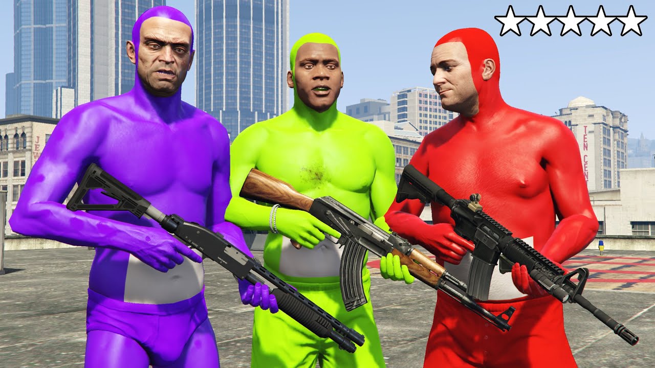 GTA 5 - Michael, Franklin and Trevor VS FIVE STAR Cop Battle! (Helicopter Escape)