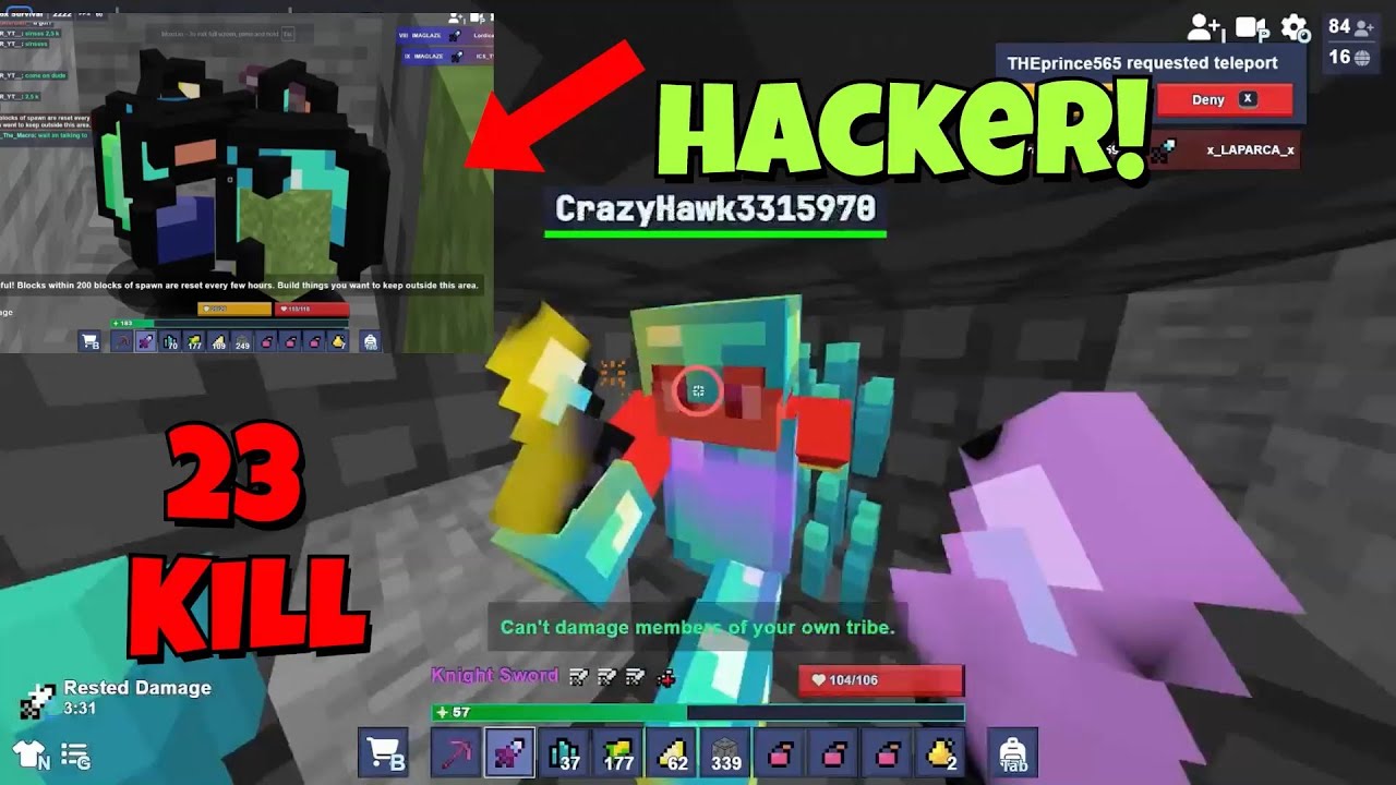 Bloxd.io Survival Got 23 Dim set By killing hackers! ( 1v3 With 2 hackers )+ got 7 tier 5 armour