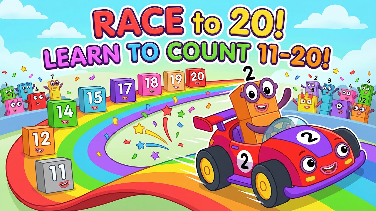 Numberblocks Race to 20! 🏁 Learn Counting 11-20 with Number Two's Race Car!🏎️ | Fun Math for Kids!