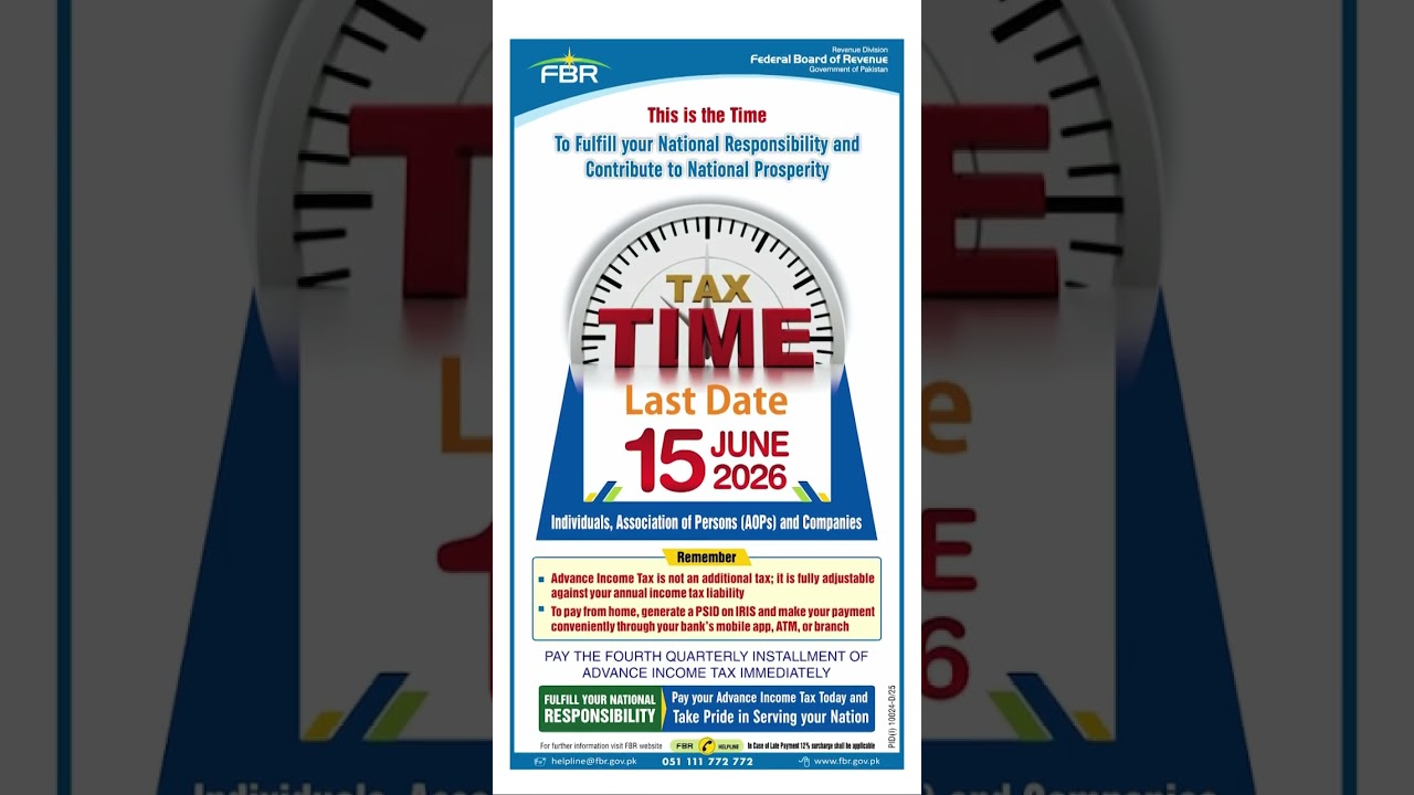 FBR Notice: Advance Income Tax due date is June 15, 2026 - English