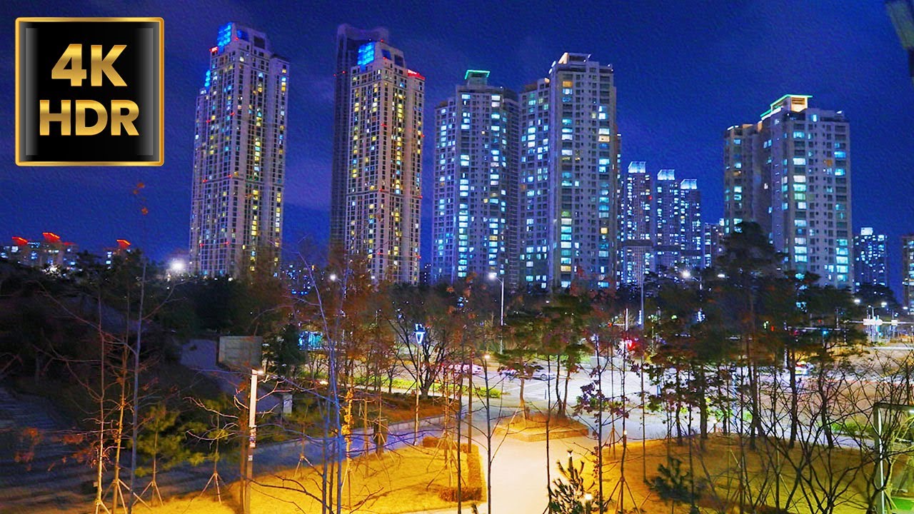 Incheon -  Night Walk Songdo | Suburbs of Seoul | Korea Travel | 4K HDR