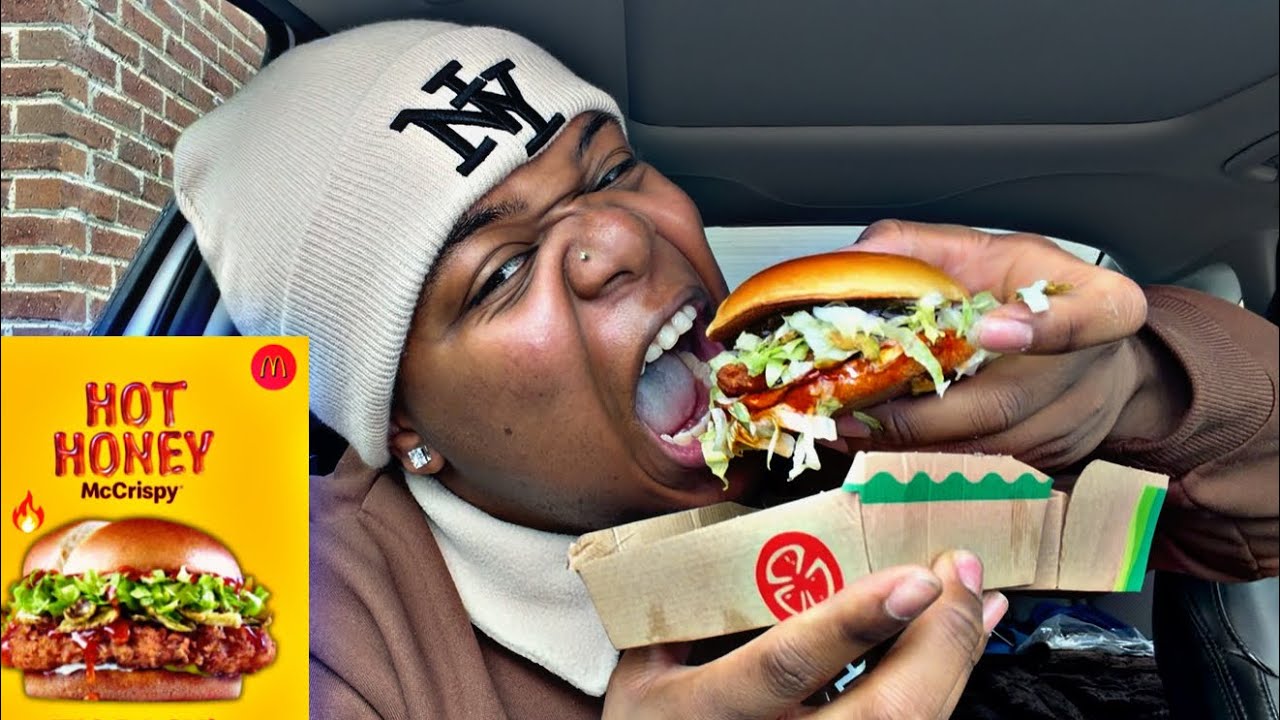 TRYING THE NEW HOT HONEY McCRISPY CHICKEN SANDWICH FROM McDONALDS!!!!!!!!