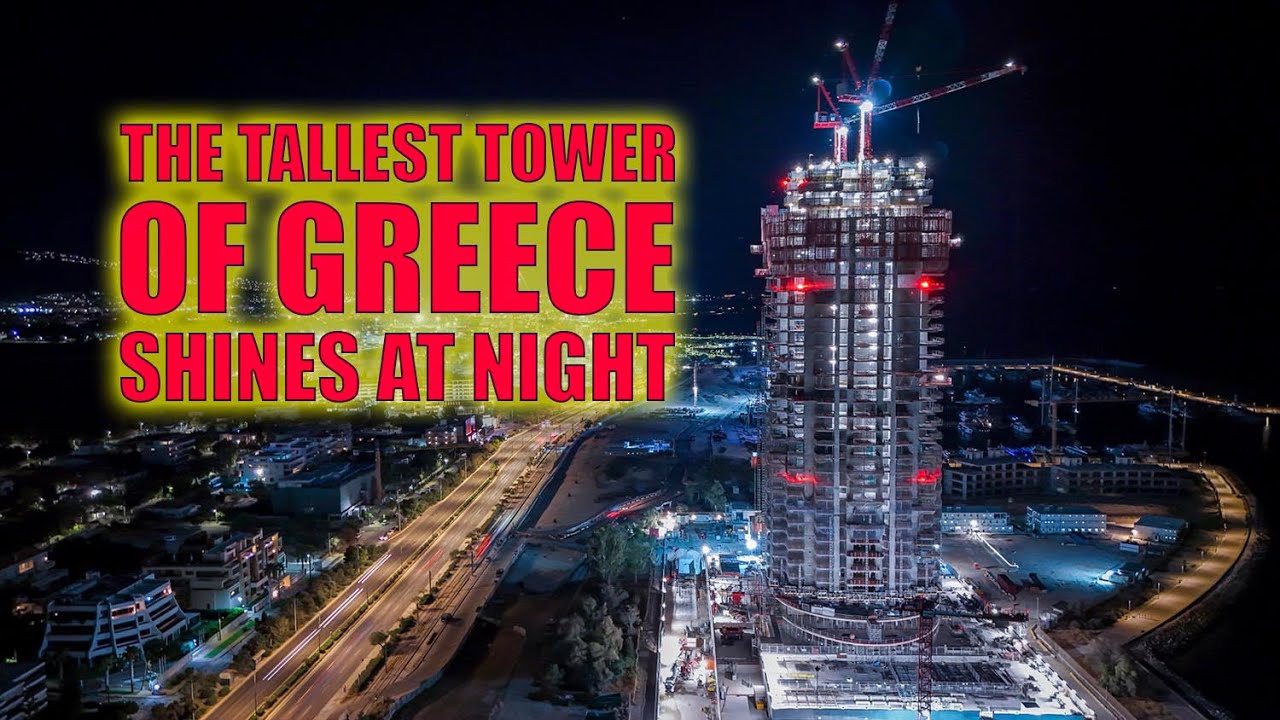 Riviera Tower Athens by Night &ndash; A Stunning Aerial View (DJI MINI 5 PRO)