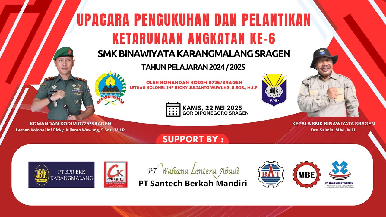 Upacara Pelantikan dan Pengukuhan Ketarunaan Angkatan ke-VI SMK Binawiyata Karangmalang Sragen