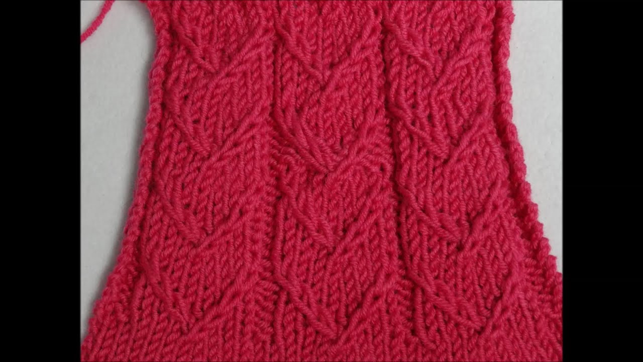 Strickmuster Herzen in Reihen mit Zugmaschen - Hearts with crossed stitches 2