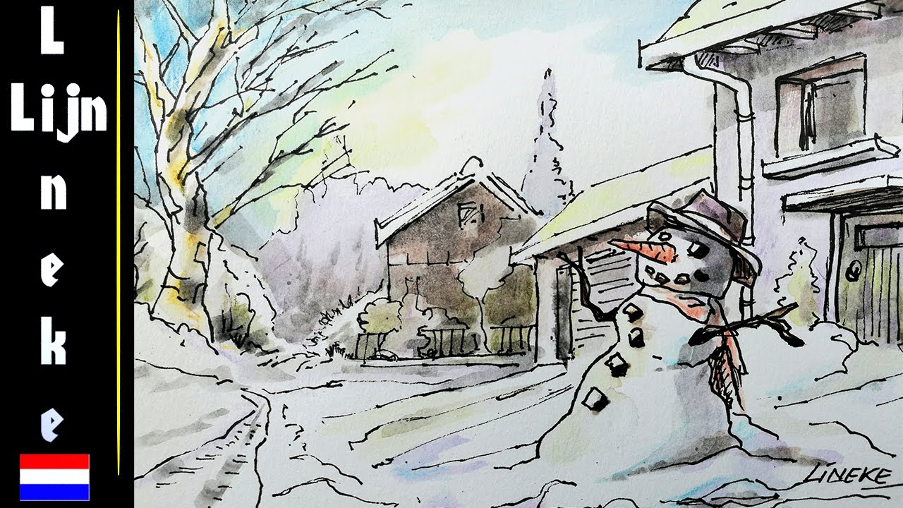 Hoe teken je een SNEEUWPOP met Aquarel potloden les 2
