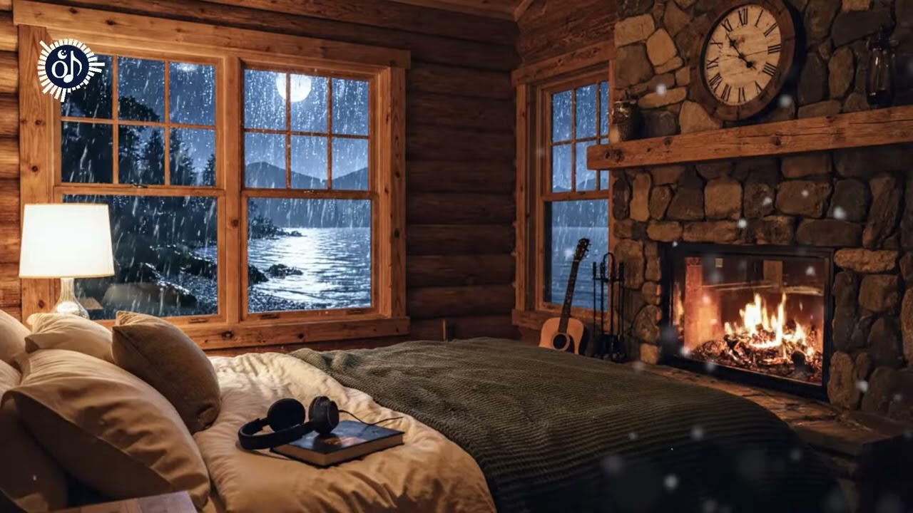 Fall Asleep Gently in a Cozy Cabin | Soft Instrumental Sleep Music with Rain