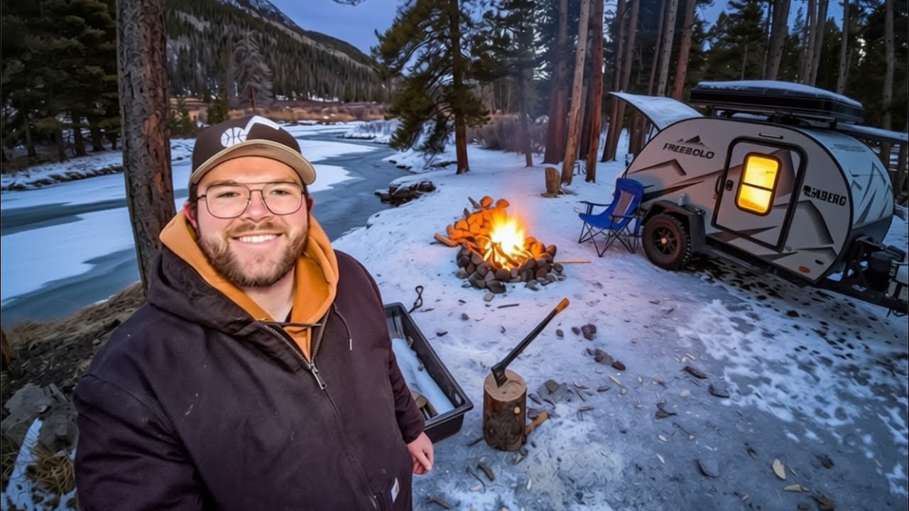 SOLO Winter Camping (10&deg;F) | Heated Teardrop Trailer 
