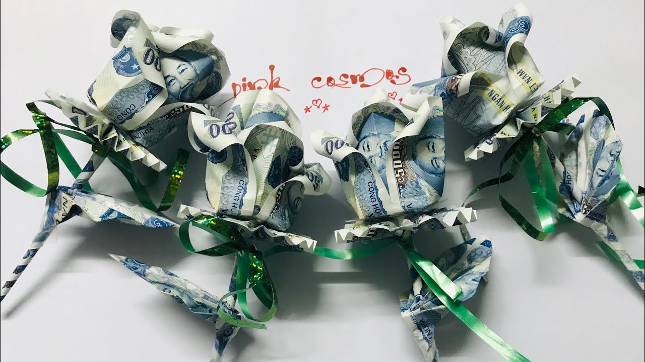 Origami: Làm hoa hồng bằng tiền giấy 1 (Make the rose by the (bank) notes)