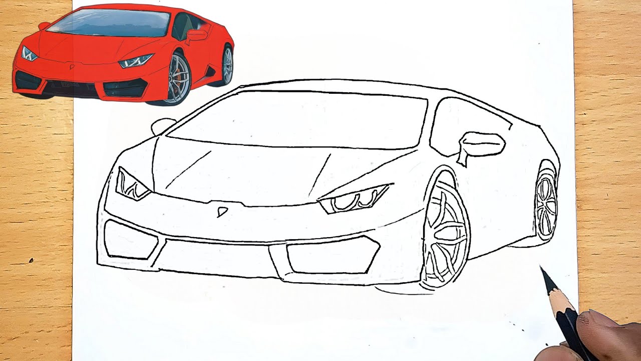 How to Draw a Lamborghini Car | Easy Outline to an Amazing Finish | Lamborghini Huracán car Drawing 