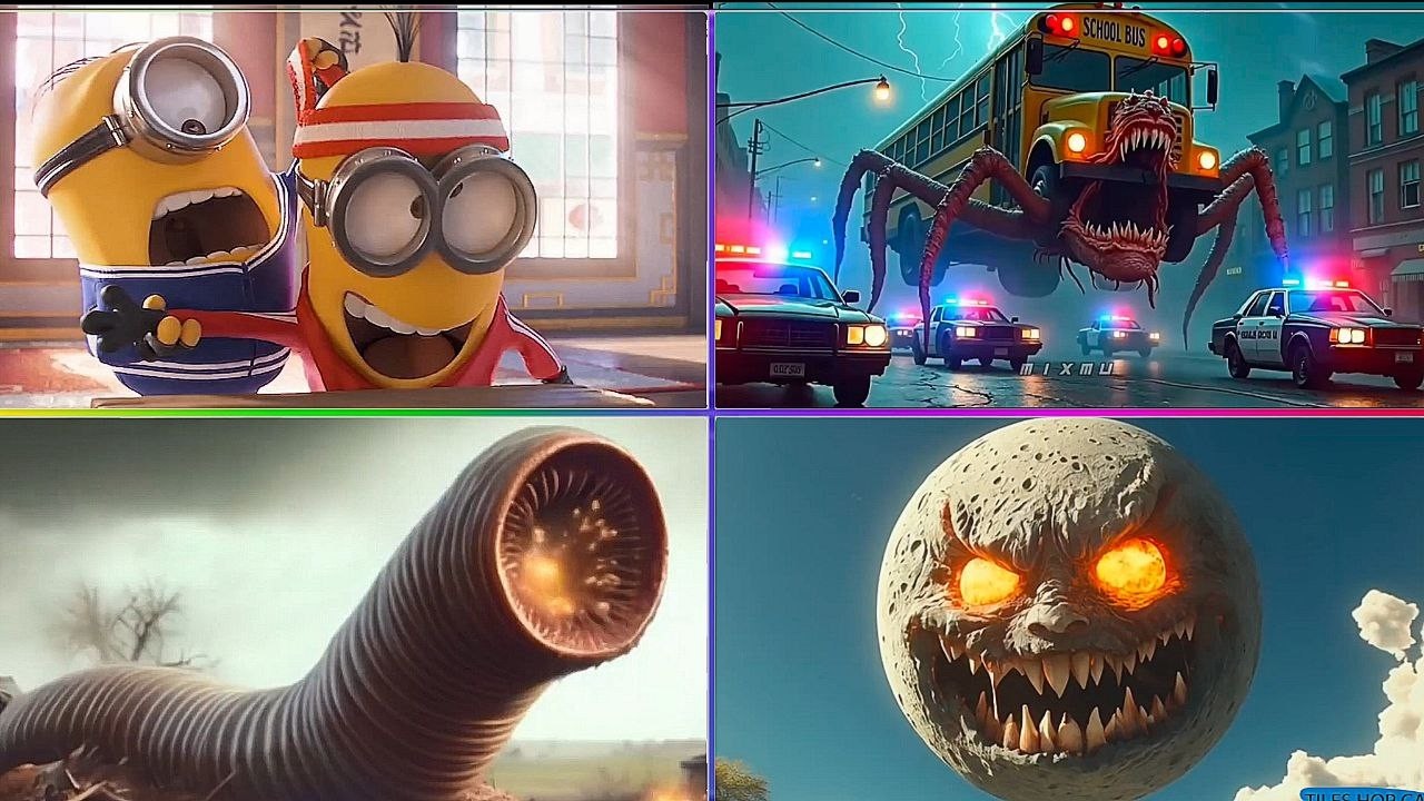 EROSION Worm VS LUNAR MOON VS SCHOOL BUS Monster VS INFECTED SKY Tiles Hop EDM Rush