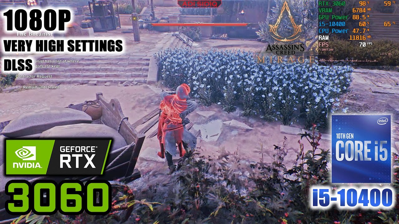 Assassins Creed Mirage | RTX 3060 + i5 10400 | 1080p Very High Settings DLSS