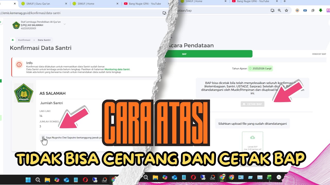 TUTORIAL CARA MENGATASI TIDAK BISA CENTANG KONFIRMASI DAN TIDAK BISA CETAK BAP EMIS