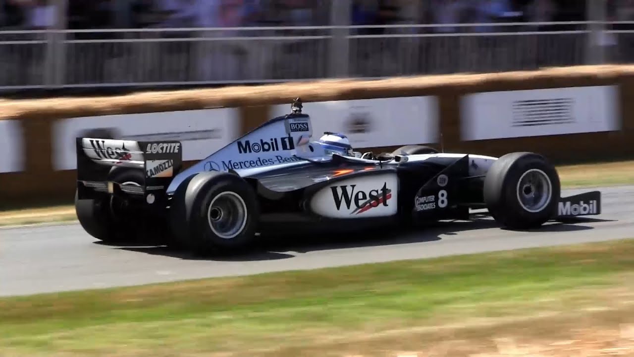 Mika Häkkinen drives 1998 McLaren MP4/13 at Goodwood - 3.0L V10 F1 SOUND!