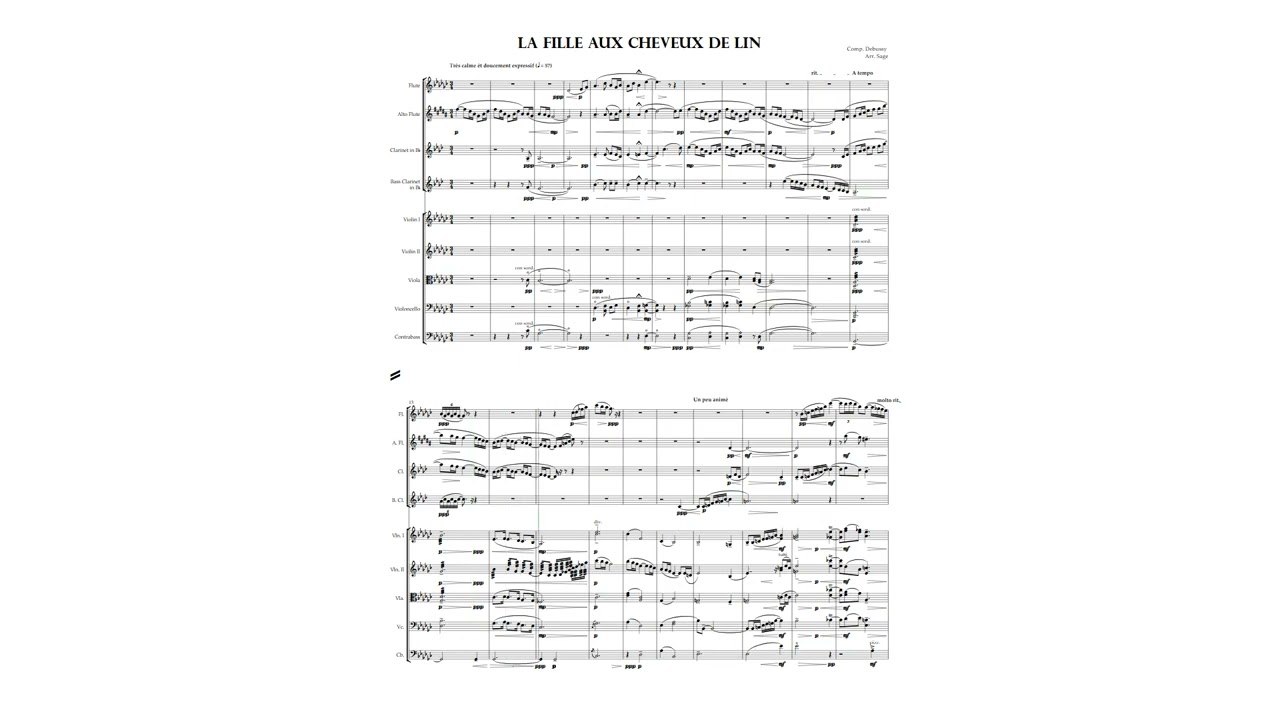 Debussy, The Girl with Flaxen Hair from Book 1 Preludes, arranged for strings and winds