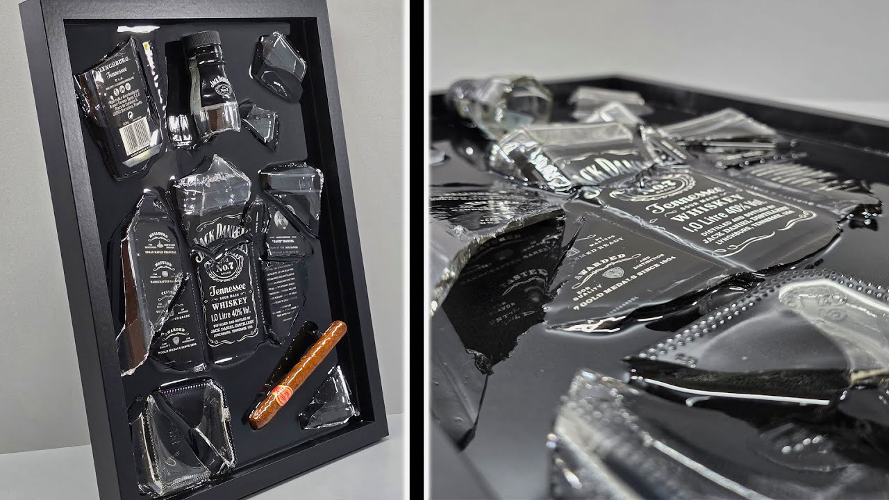 Jack Daniel's in Epoxy Resin  - DIY Art with Broken Bottle and Cigar