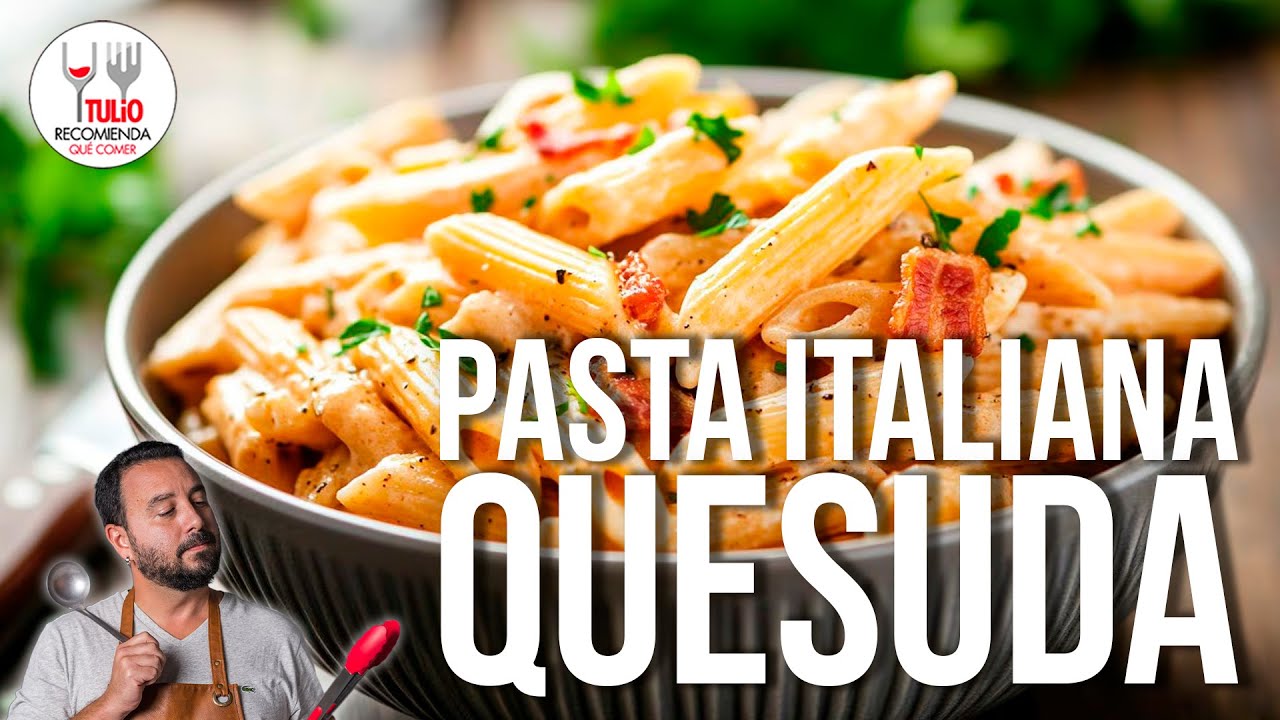 Pasta italiana bien quesuda con salsa cremosa y queso derretido | Tulio Recomienda