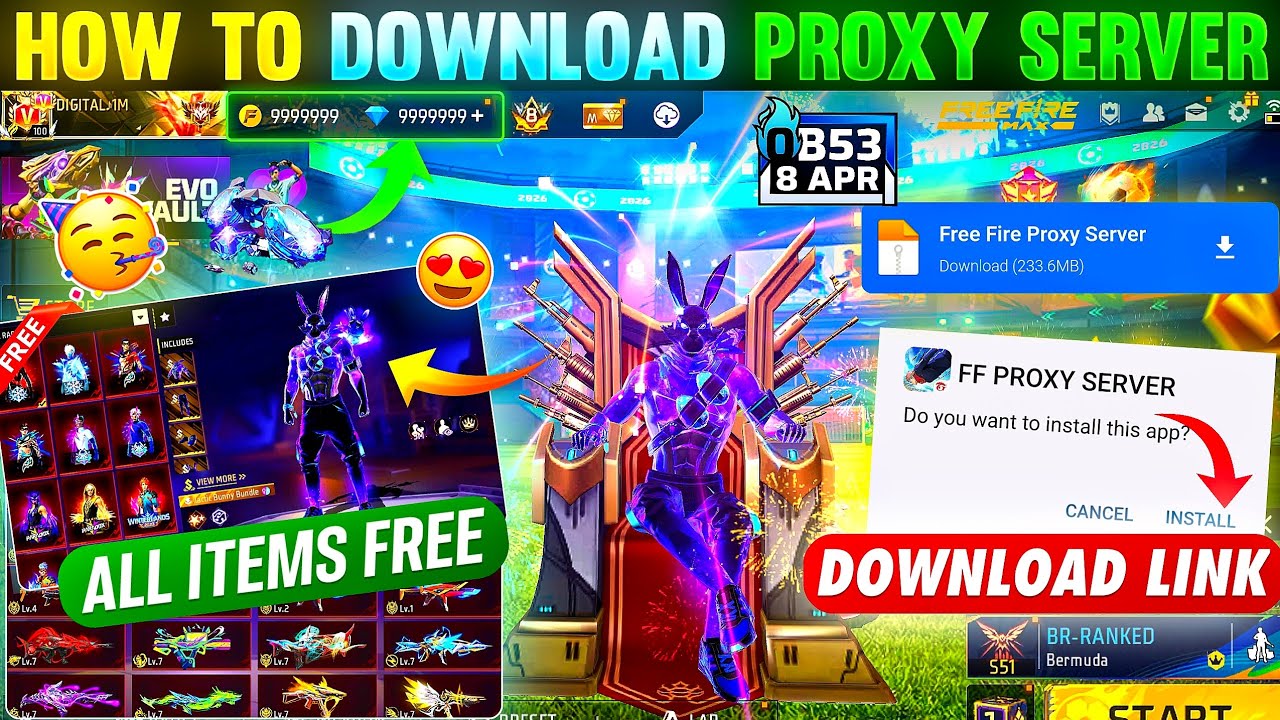 HOW TO DOWNLOAD PROXY SERVER IN FREE FIRE, HOW TO USE PROXY SERVER IN FREE FIRE, VIP PROXY SERVER