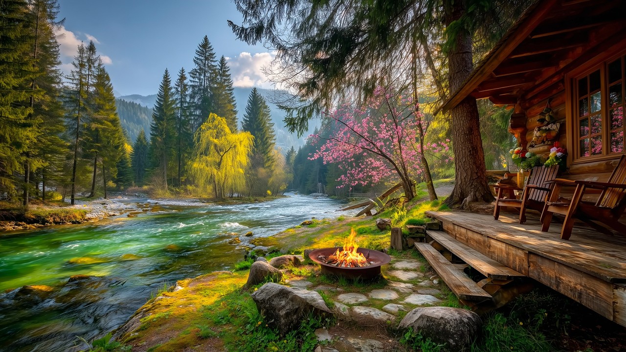 Spring Feels Alive Here 🌸 Lakeside Cabin, Birds & Firepit Ambience