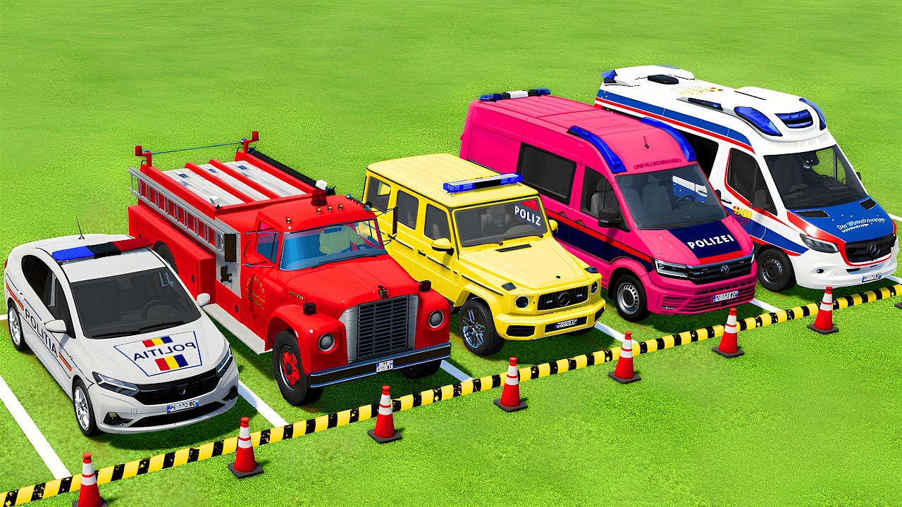 POLICE CARS, FIRE DEPARTMENT, AMBULANCE VEHICLES TRANSPORTING WITH MAN TRUCKS ! Farming Simulator 22