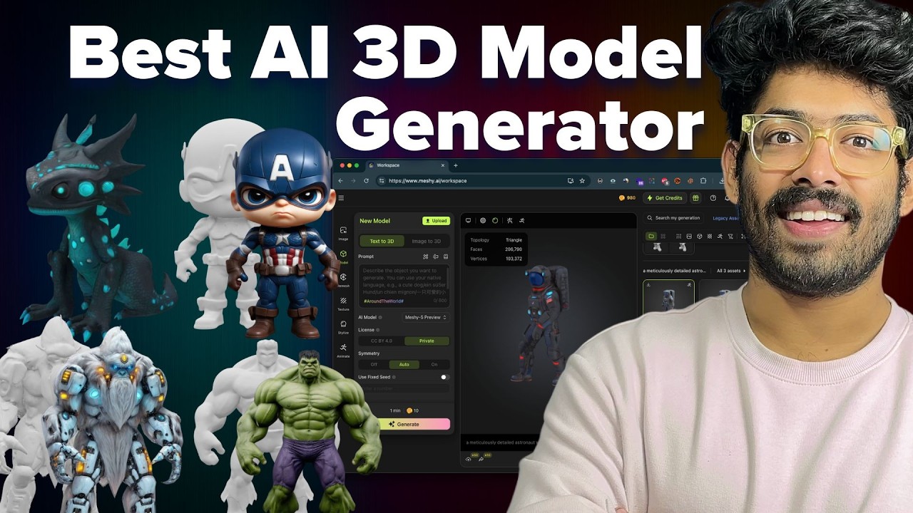 Best AI 3D Model Generator | Meshy AI Tutorial - (Images & Text To 3D Models)
