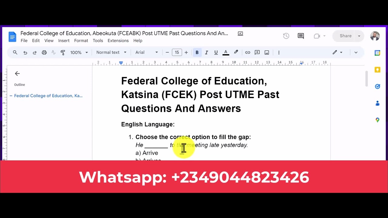 FCEK Post UTME Past Questions And Answers