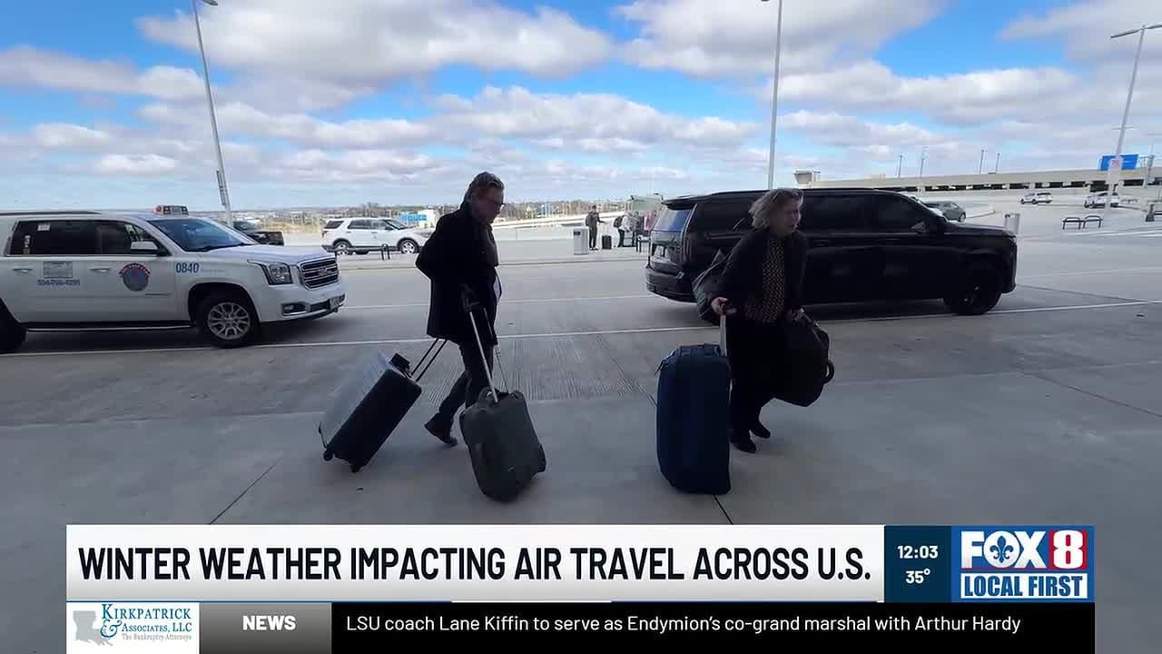 Midday look at winter storm impacts on travel at Louis Armstrong New Orleans International Airpor...