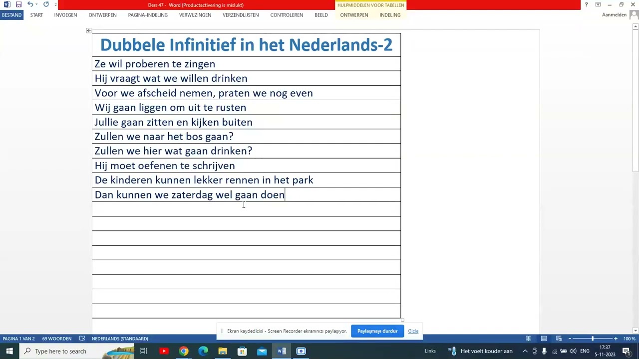 Ders 47. Hollandacada Mastar Kullanımı ve aan+het+doen Yapısı. Infinitief en Structuur; aan+het+doen
