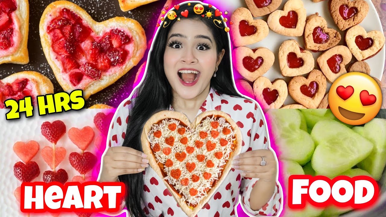Eating Only *Heart* Shaped Food for 24 Hours Challenge 😍 Gone too *Yummy*  ❤️