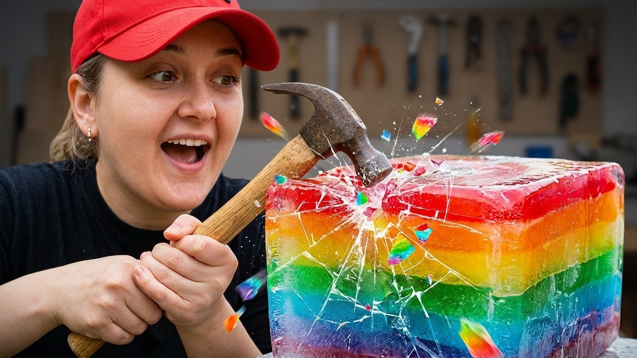I Sliced a Multi-Layer Colored Ice Balloon and Smashed the Ice with a Hammer! 🌈💥 Mega Satisfying